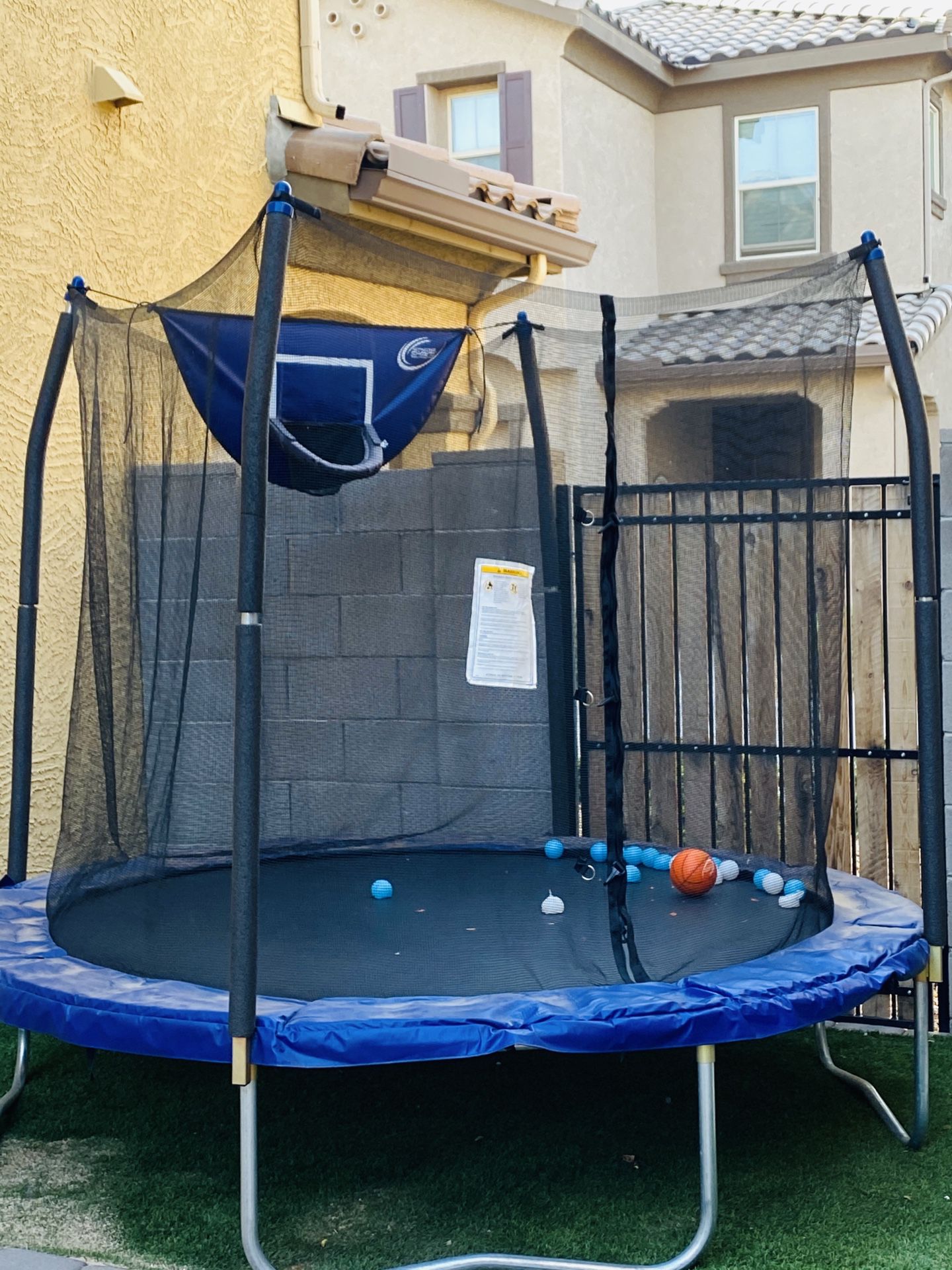 8 inch trampoline with basketball hoop and ball