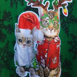 Meowy Catmas Sweater Womens 2 xl Green Red Christmas ugly Christmas sweater Cat