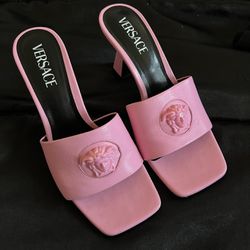 Versace Medusa Mid-heel Mules, Baby Pink