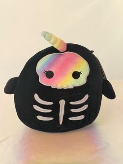 NWT Official Squishmallows Bufinda the Rainbow Skeleton Narwhal 8in (Halloween)