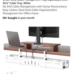 White Under-Desk Cable Management Tray - Adjustable & No-Drill Brand new, never opened white under-desk cable management tray.  * Adjustable Length: E