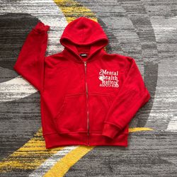 Red euphoric mental health matters zip up hoodie