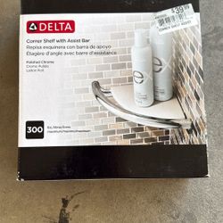 Corner shelf with assist bar 