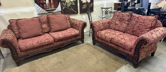 Hughes Furniture Wood Trim Sofa and Loveseat Set 