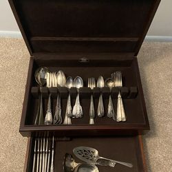Vintage SilverPlate Utensils in Solid Mahogany Chest