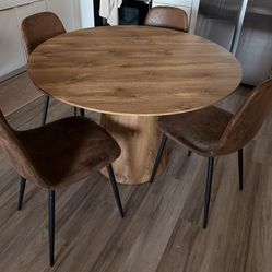 Wood Dining Table Round 4-6 Chairs 