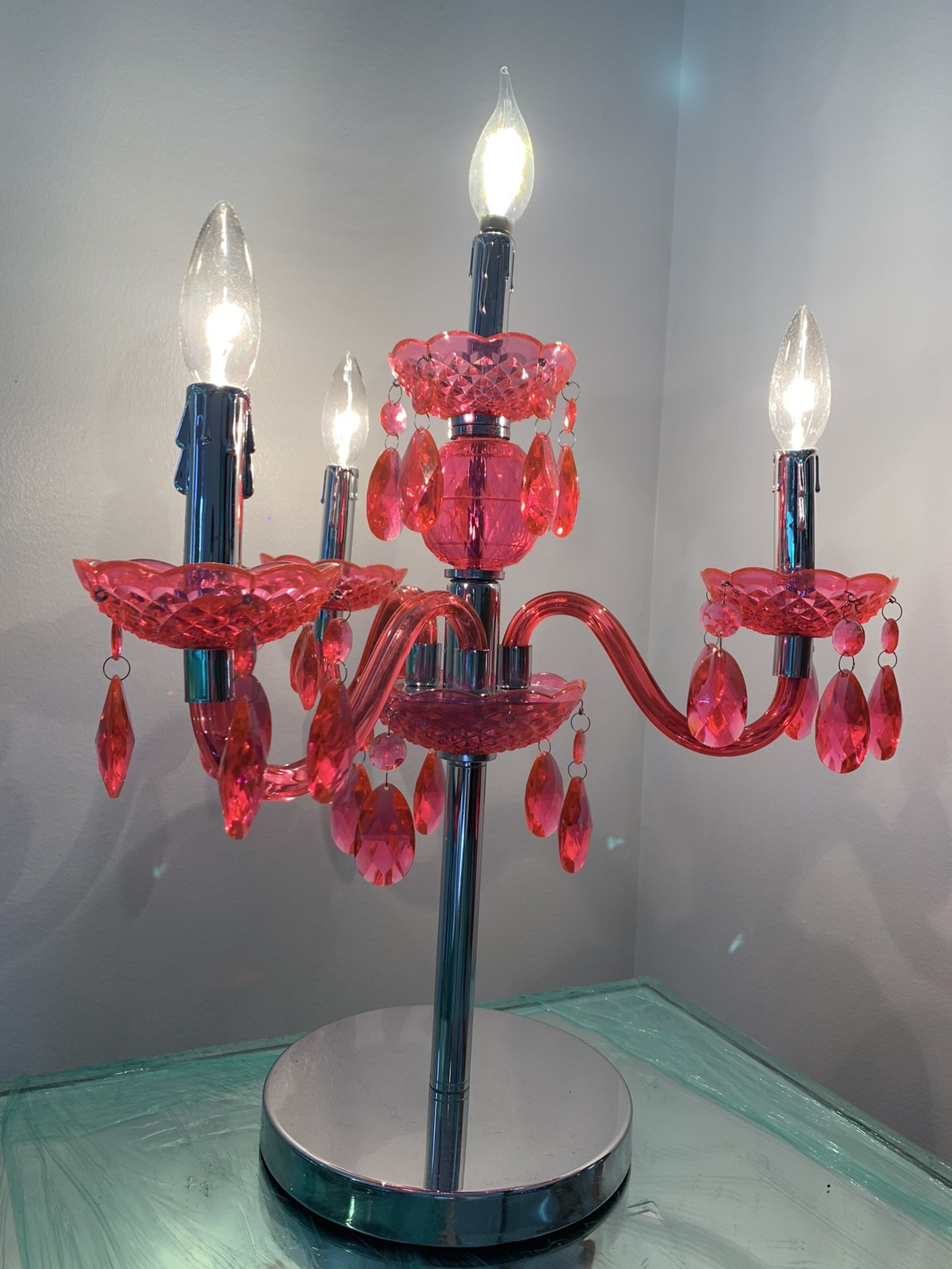 Set of 2 HOT PINK acrylic chandelier lamps