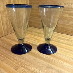 Hand Blown Mexican Cobalt Blue Rim Glasses