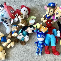 Plushies- Paw Patrol, Spider man, Five Nights At Freddy’s, PJ Mask, Mickey Mouse, Goofy