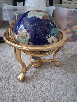 Gemstone World Globe on Gold Stand