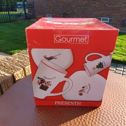 8 Pc Fitz & FLOYD GOURMET LATTE CUPS & PLATES, HOLIDAY