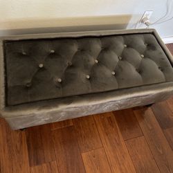 Grey Tufted Velvet Storage Ottoman — 40"L  Great Condition