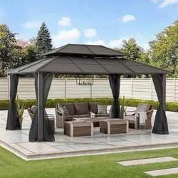New in Box 12 x 16 ft. Steel Frame Hardtop Gazebo Outdoor Heavy Duty Double Tiered Metal Gazebo
