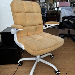 SEATZONE Ergonomic Office Chair Yellow Teddy Velvet Fabric Computer Desk Chairs Rolling Swivel Task Chair For Adults And Teens, Executive Office Chair