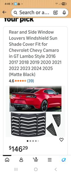 Rear and Side Window Louvers Windshield Sun Shade Cover Fit for Chevrolet Chevy Camaro in GT Lambo Style 2016 2017 2018 2019 2020 2021 2022 2023 2024 