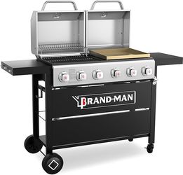 Brand new Brand-Man Griddle Grill Combo 6-Burner, 2 in 1 Versatile Propane Gas Grill and Griddle with Double Stainless Steel Lids, BBQ Combo for Outdo
