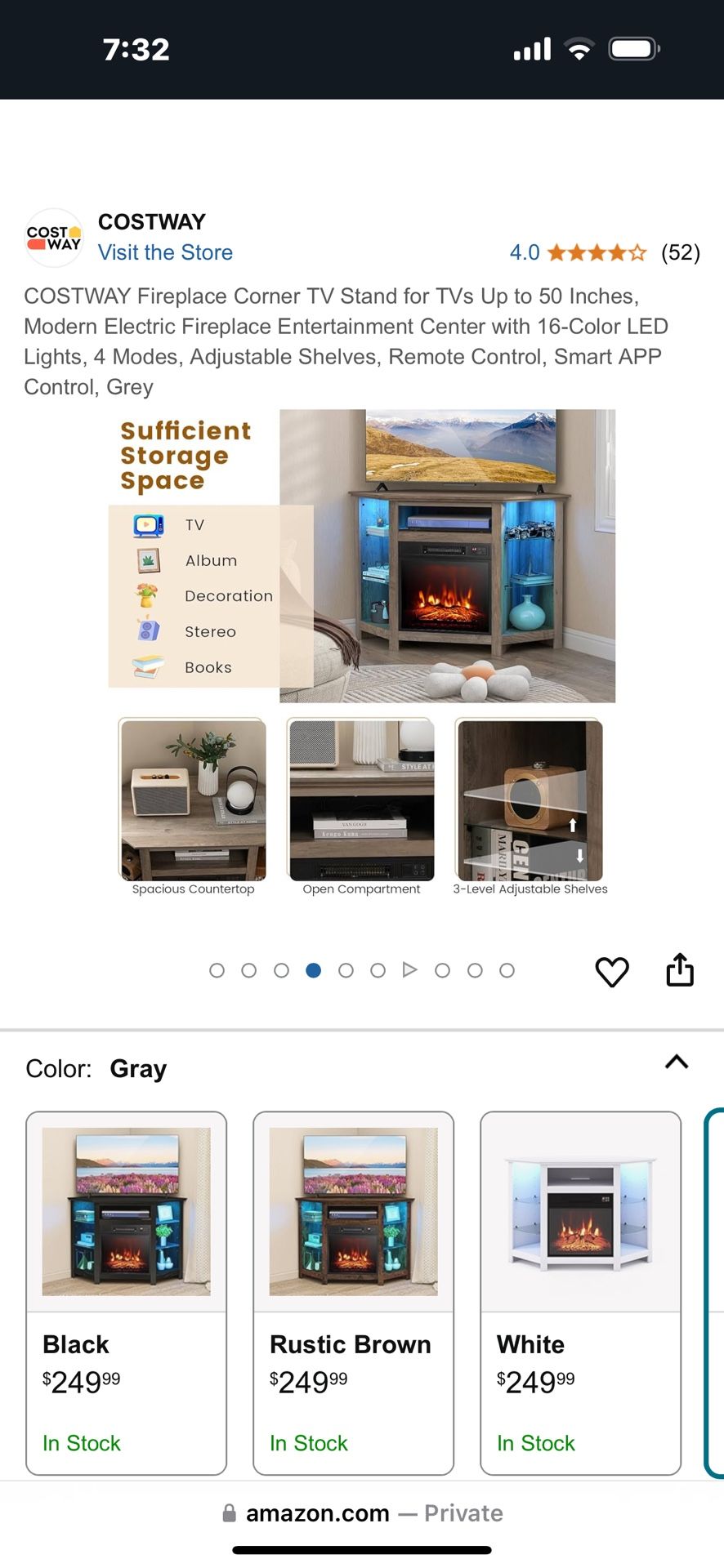 Fireplace Tv Stand W/ LED Lights