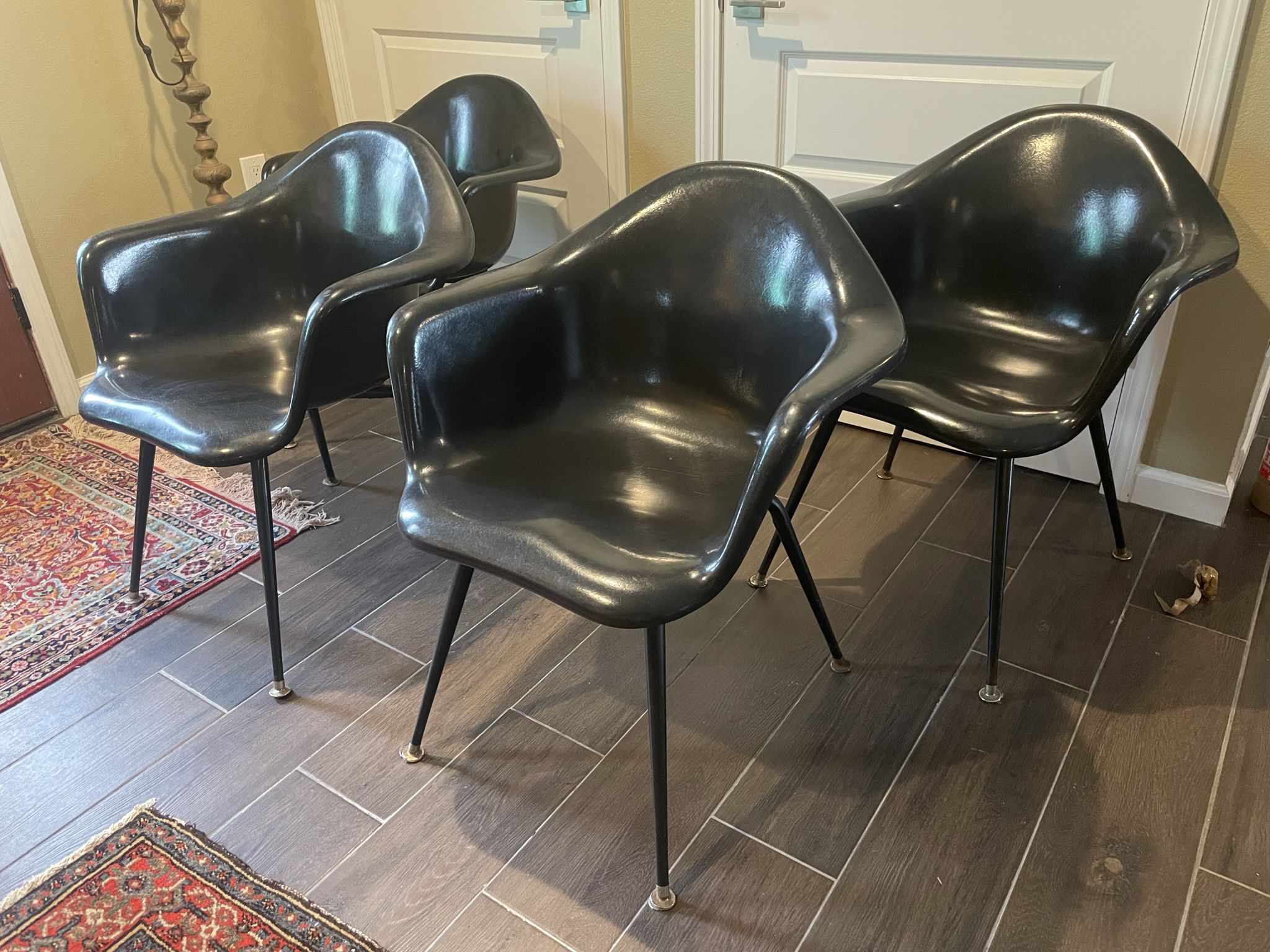 4 mid century Herman Miller style shell armchairs