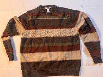 Men's Striped Cable Knit Crewneck Sweater