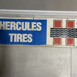 Vintage Hercules Tires Sign 36” X 12” Nice Shape