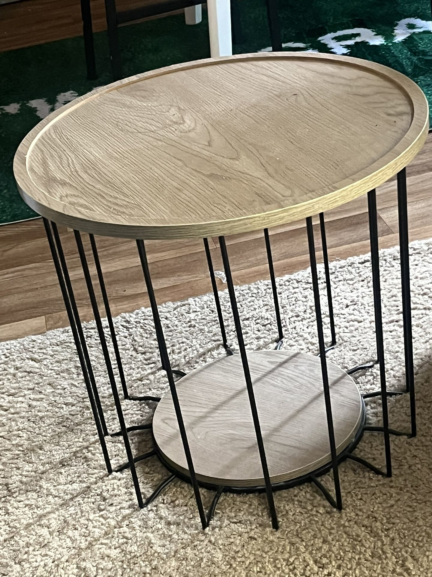Modern Industrial Round Accent Table – Dual Tier with Metal Frame 🖤