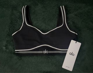 Alo Yoga Sports Bra Black with White Trim