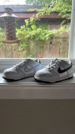 8c toddler light blue and neon Dunks