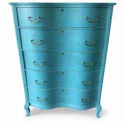 Vintage Blue Curved 5-Drawer Dresser – Solid Wood
