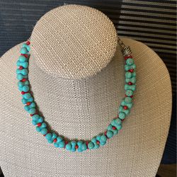 Beautiful  Turquoise And Coral Necklace 