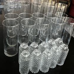 Vases, Glass, Clear, Various Sizes, 30 Total