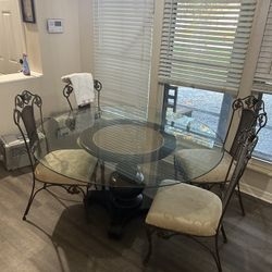 Wood Base Glass Table With Chairs