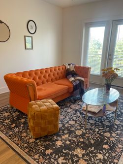 Orange Velvet Chesterfield Sofa
