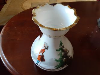 VERY UNIQUE AND COLORFUL VASE WITH GOLD trim On Top