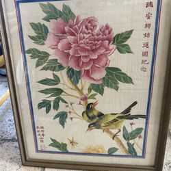 Beautifully Detailed 1934 Chinese "Peony Flower and Birds" Painting On Silk