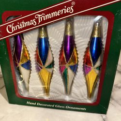  4 Vintage Kaleidoscope Bradford Novelty Christmas Trimmeries Long Glass Ornament