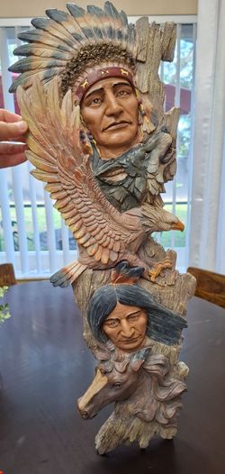 Native American Chief Totem Wall Plaque Resin Faux Wood Art 3D by Collections Etc.