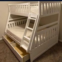Galen White Twin/Full Bunk Bed with Storage Boxes