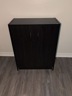 Small black cabinet with 2 adjustable shelves