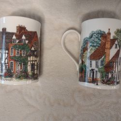 Set of 2 Dunoon Mugs, fine bone china, made in England. Hamlet's designed by Sue Sculland
