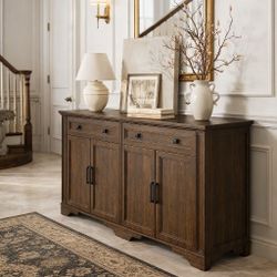 Buffet Cabinet, Kitchen Buffet Storage Cabinet, Large Credenza with Drawers & Doors, Wood Coffee Bar Console Wine Bar for Living Room Hallway Brown 