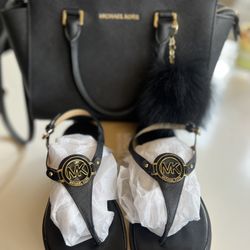 Michael Kors Black Handbag & Black Thong Leather Sandals 