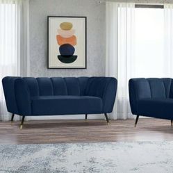 Beaumont Velvet / Metal Navy Living Room Set

