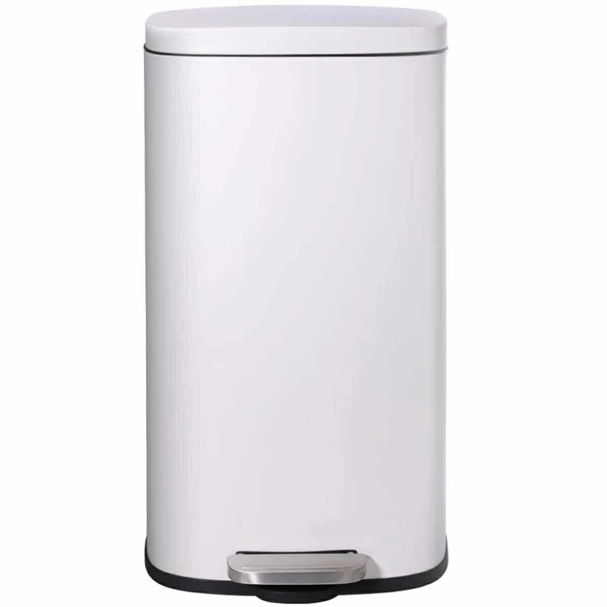 30L Step Trash Can, Stainless Steel Garbage Bin, Soft-Close Rubbish Bin with Removable Plastic Inner Bucket, Fingerprint-Proof