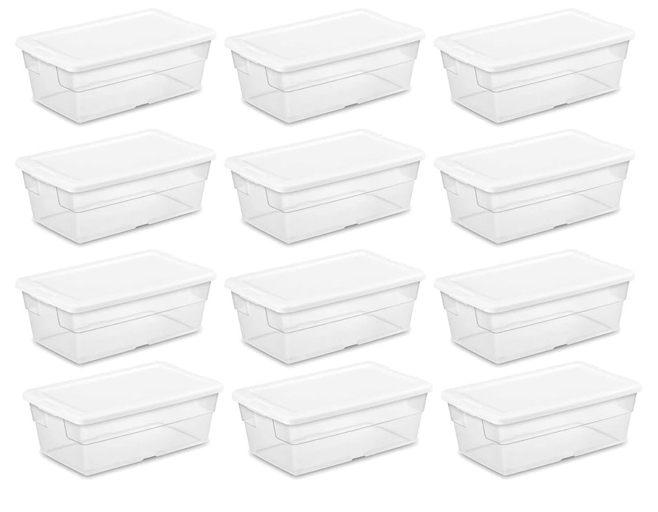 H18-Sterilite 6 Qt Storage Box, Stackable Bin with Lid, Plastic Container to Organize Shoes and Crafts on Closet Shelves, Clear with White Lid, (Pack 