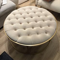 Ivory Velvet Tufted Ottoman