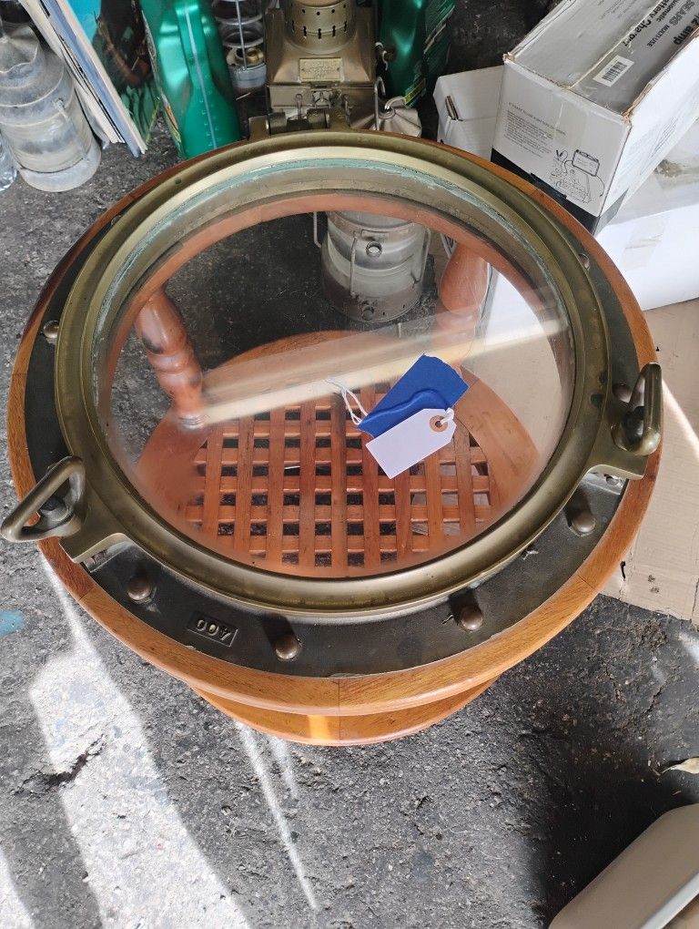 Antique Brass And Wood Porthole 18 Inch Porthole Coffee Table