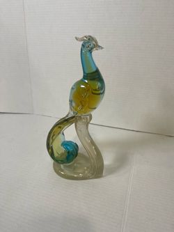 Vintage Alfredo Barbini Murano Glass Peacock Venetian Art Glass Decor 12”