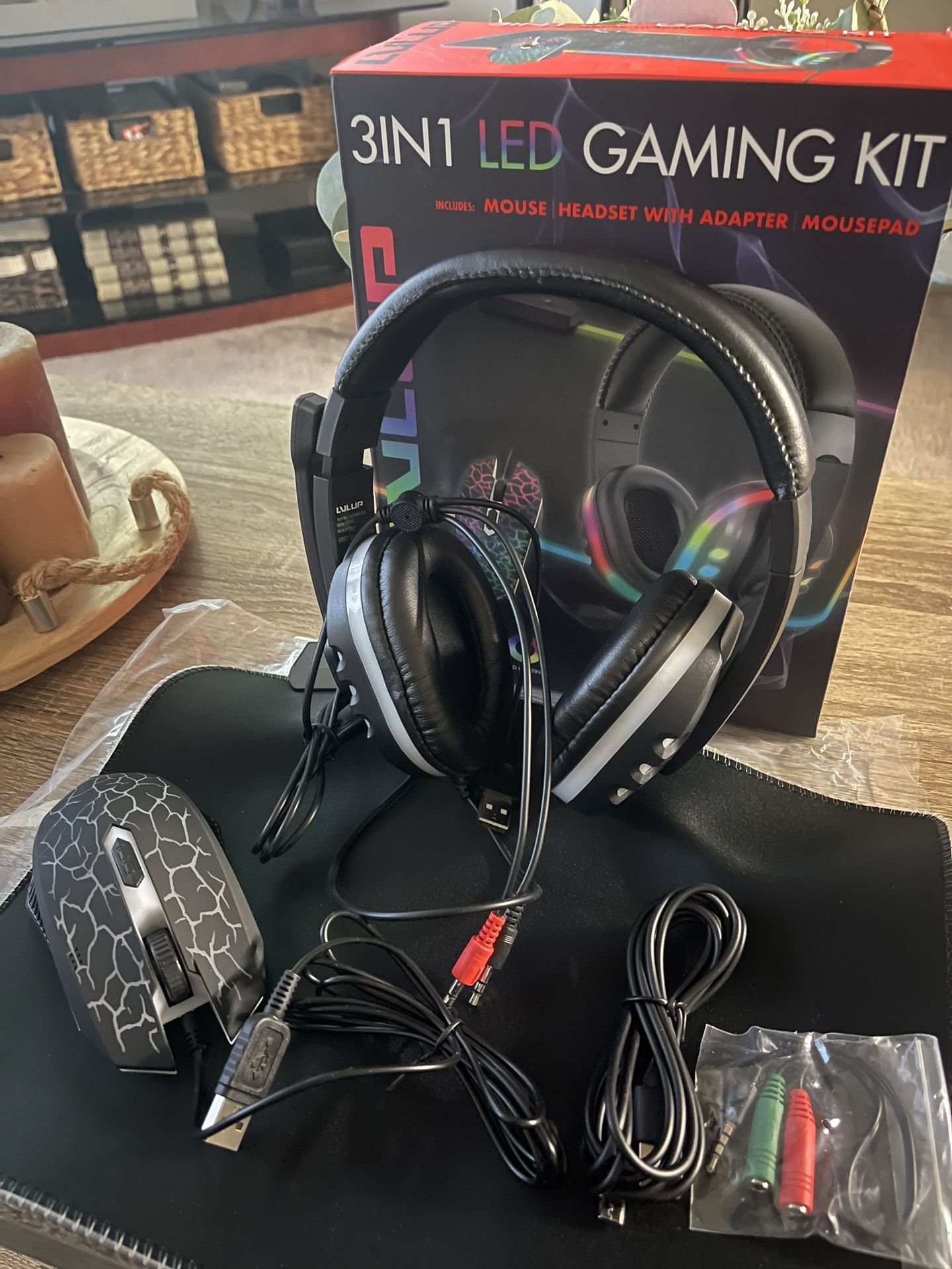 Gaming Kit- Headset, mouse, mousepad and adapter-Brand New!