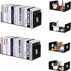 Black Floating Shelves for Wall Set of 6 | Sturdy U-Shape Metal Floating Book Shelves & CD DVD Stora