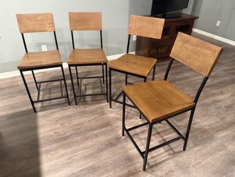 Set of 4 Industrial Wood and Metal Chairs